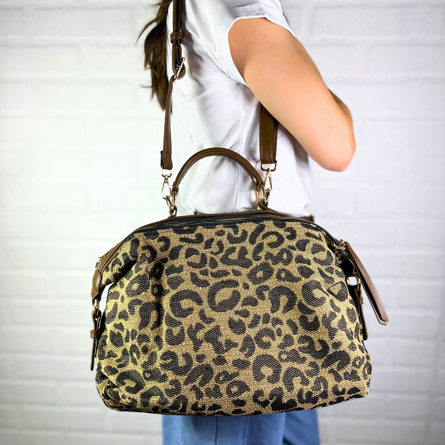 Maxi borsa animalier a tracolla nera