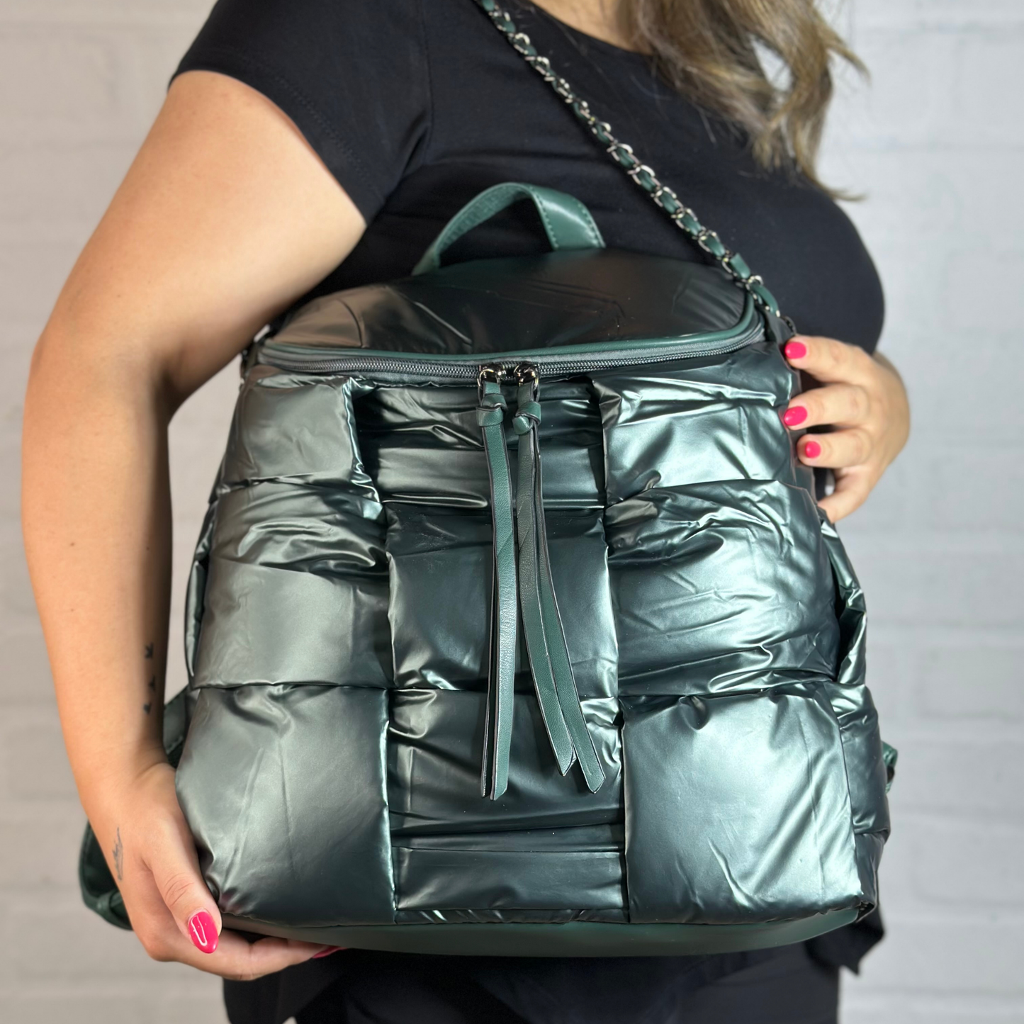 Zaino-borsa imbottita verde ottanio
