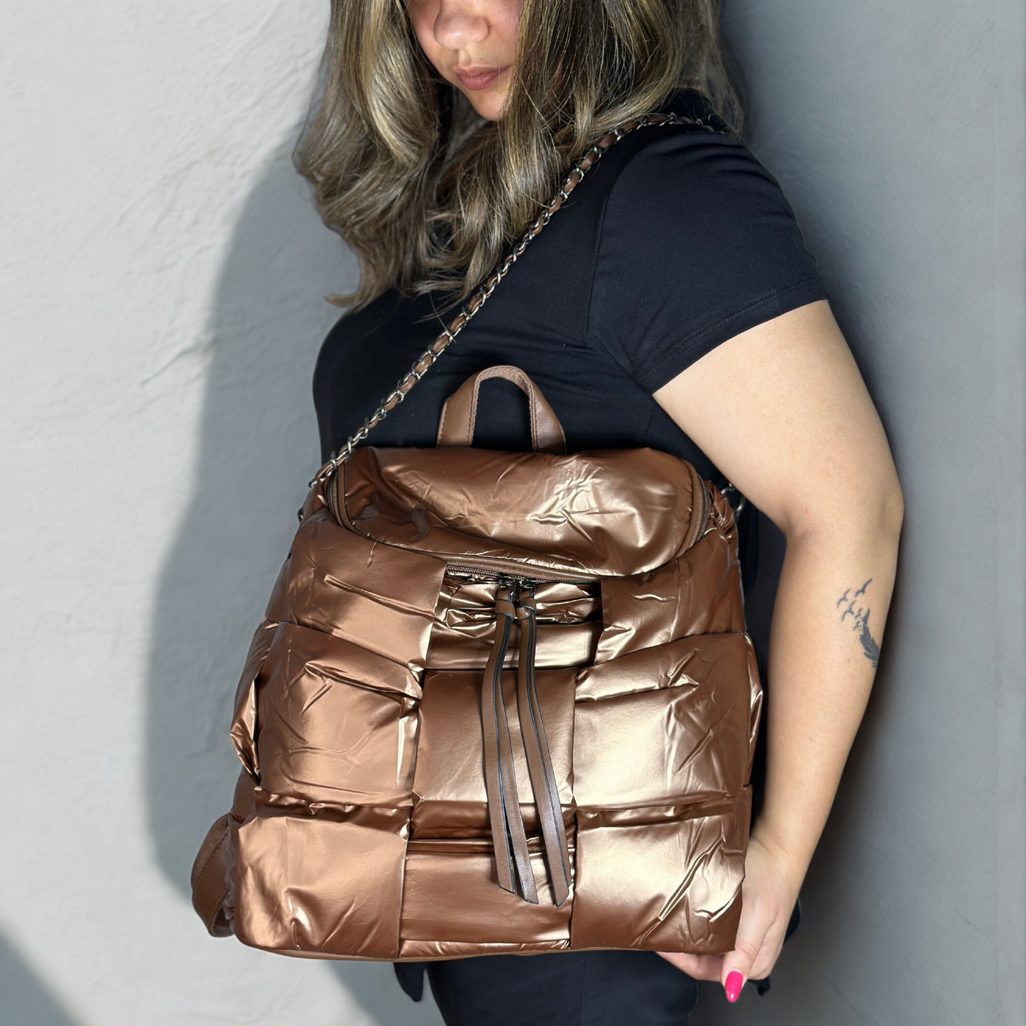 Zaino-borsa bronzo metallico