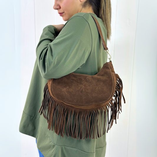 Borsa con frange marrone intenso