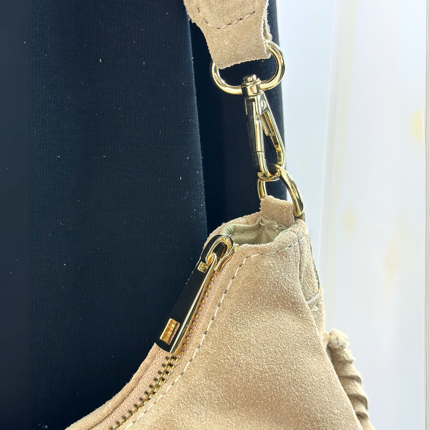 Borsa con frange tortora