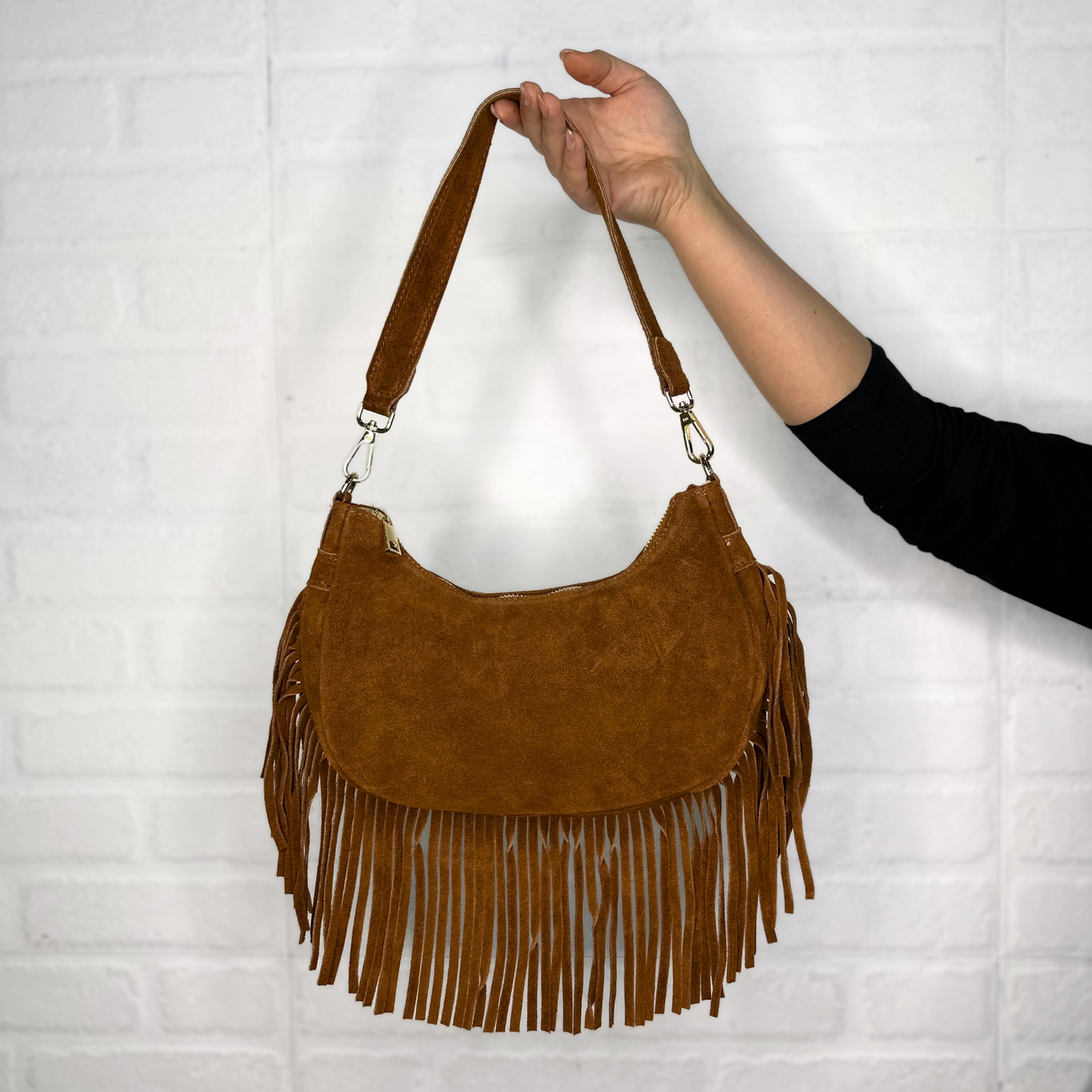 Borsa con frange marrone chiaro