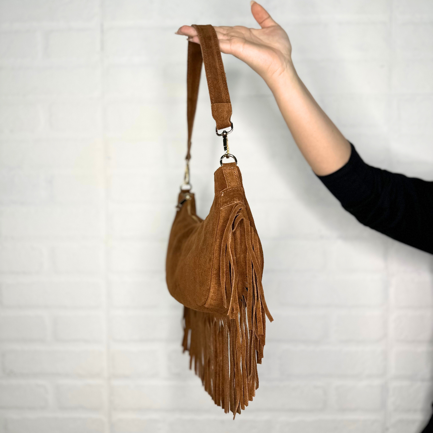 Borsa con frange marrone chiaro