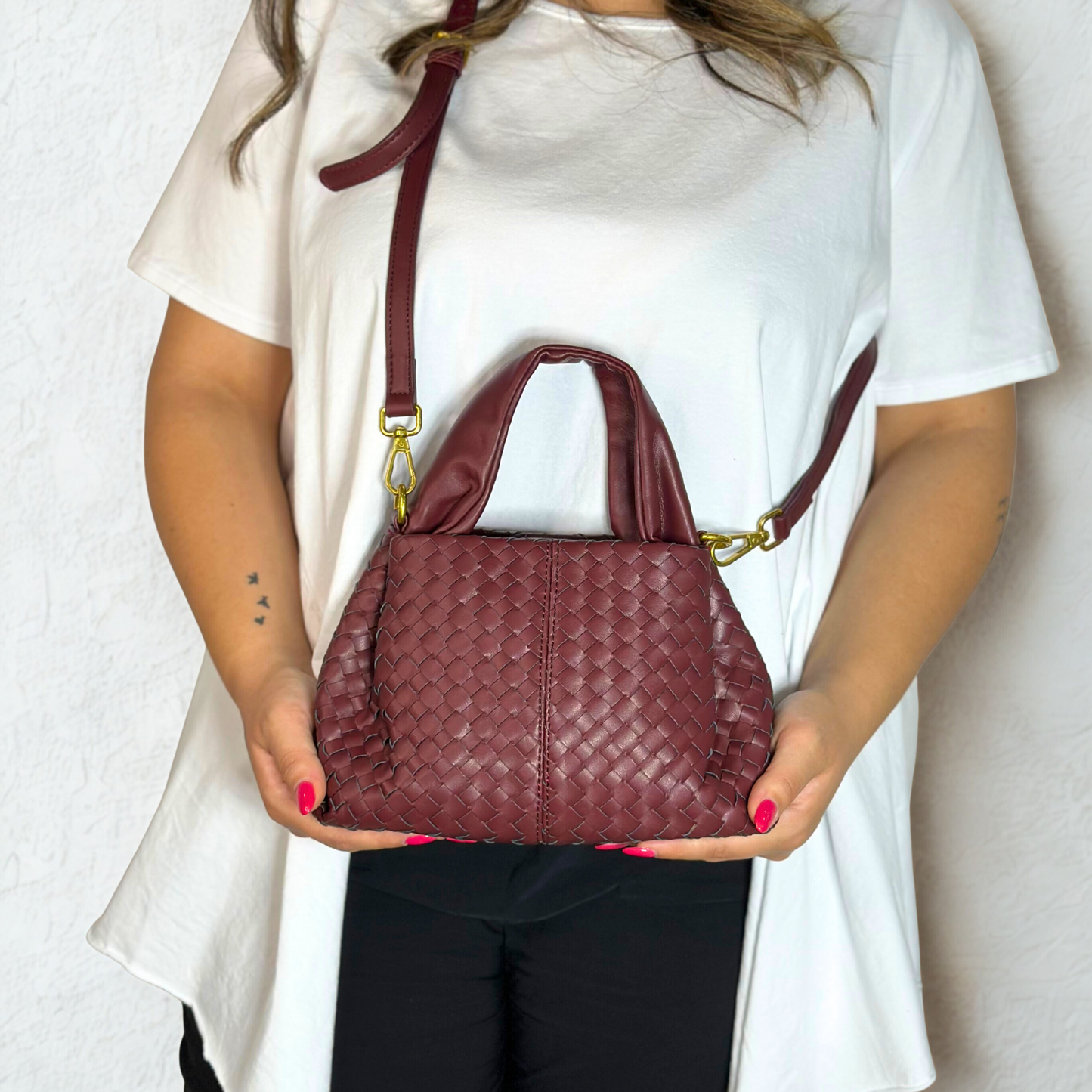 Borsetta intrecciata bordeaux