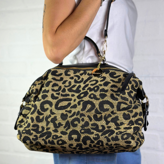 Maxi borsa animalier a tracolla nera