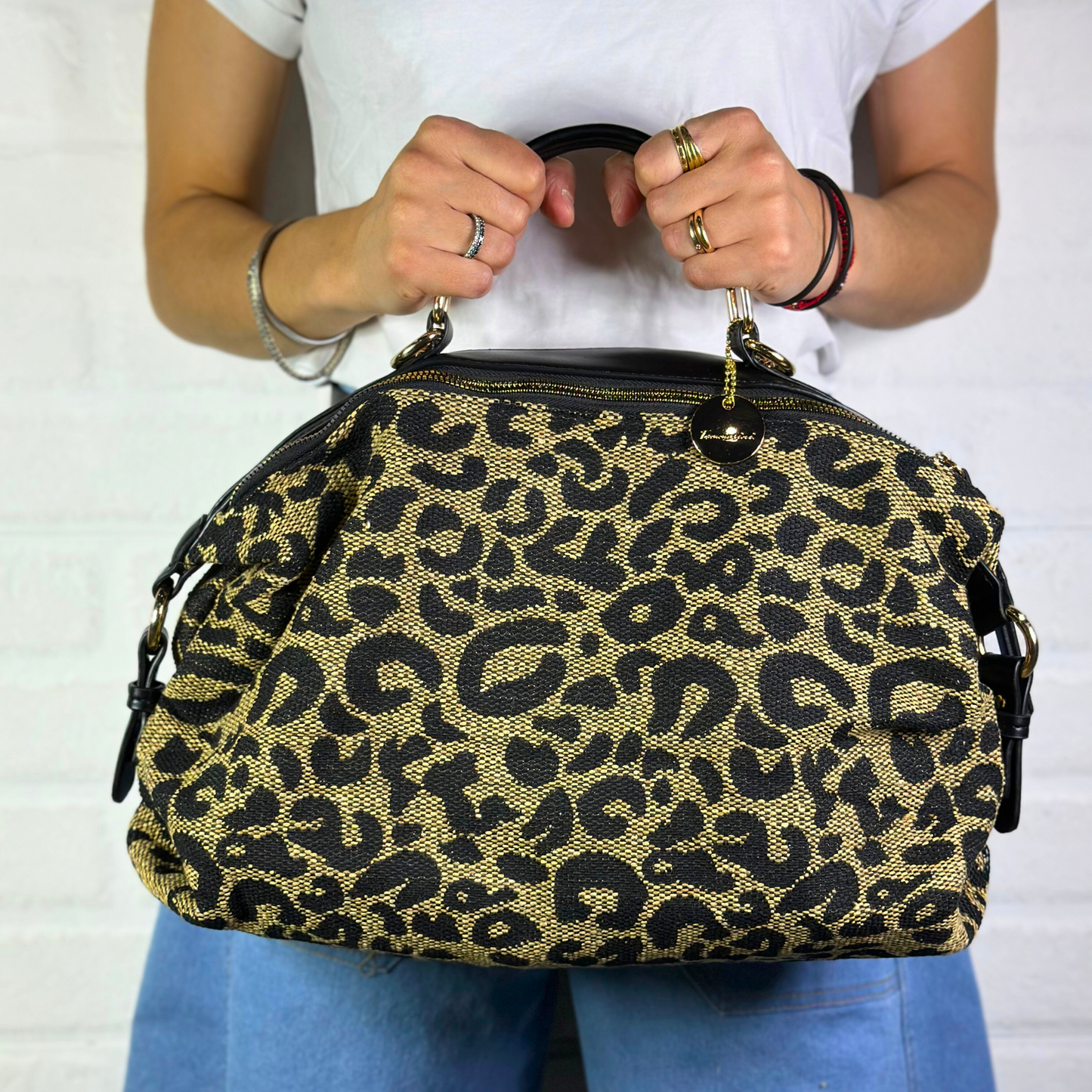Maxi borsa animalier a tracolla nera