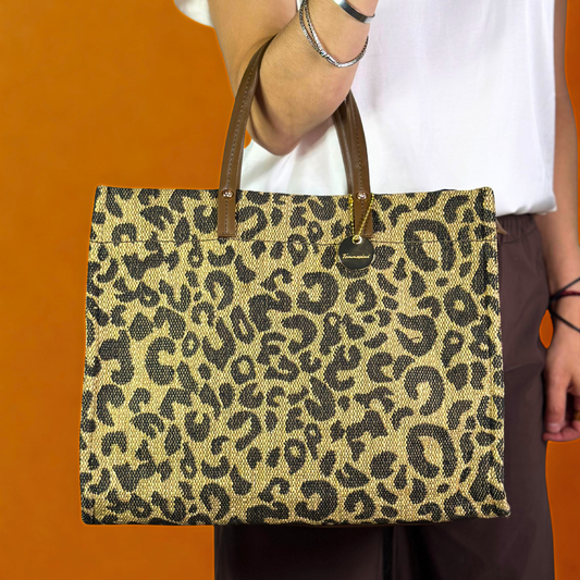 Shopper squadrata animalier marrone