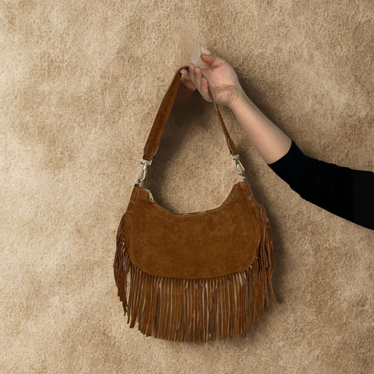 Borsa con frange marrone chiaro