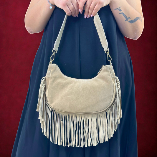 Borsa con frange tortora